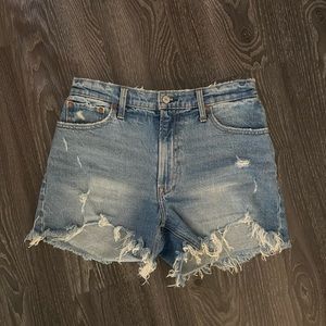 Abercrombie High Rise 4 Inch Mom Shorts - Medium Ripped Wash